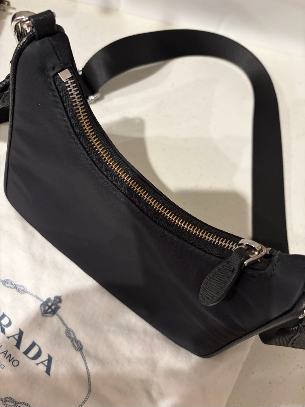 Prada Black Nylon Shoulder Bag with Silver Chain & Detachable Strap - Picture 7 of 9